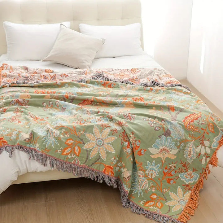 BowLift | Rustic Floral Boho Blanket | 100% Cotton Blanket for Sensitive Skin