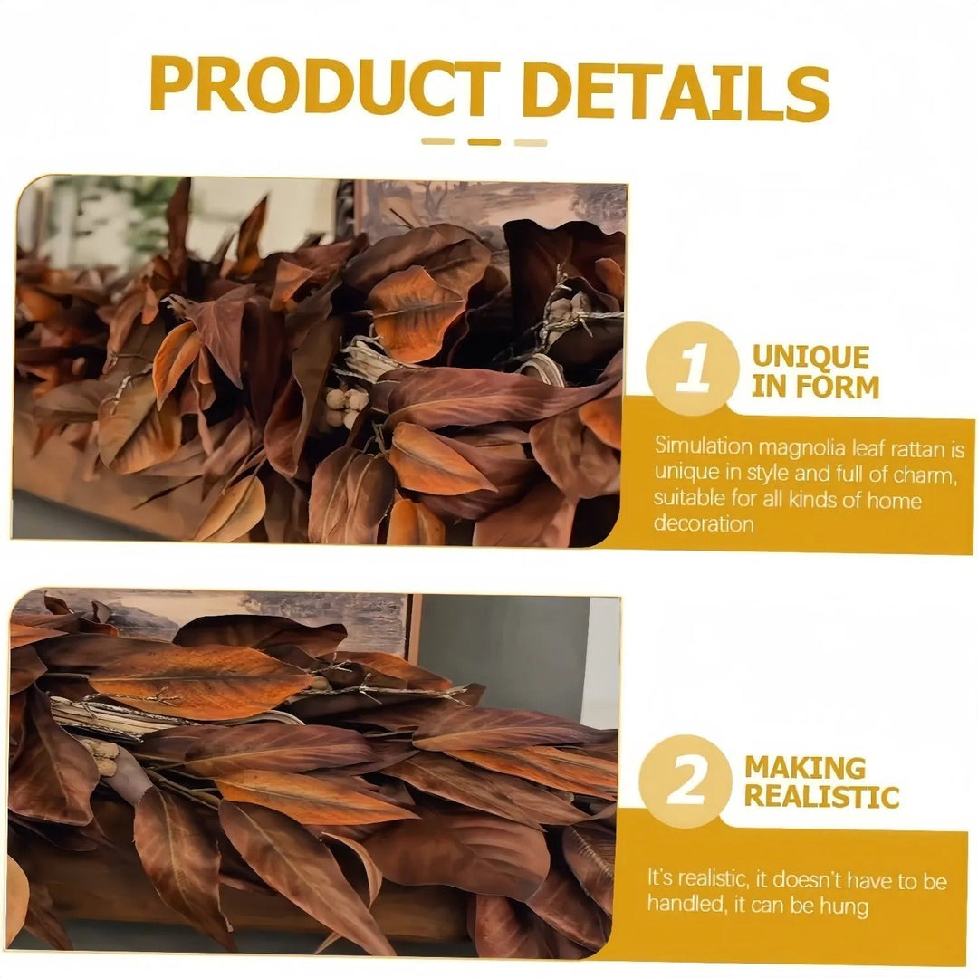 BowLift | Brown Magnolia Leaf Garland – realistic autumn decoration for interiors and covered outdoor areas