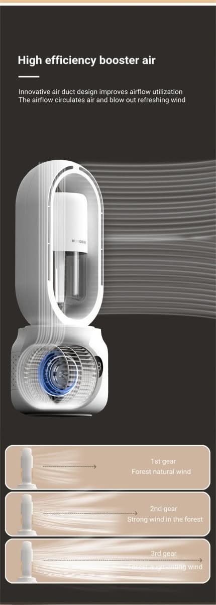 BowLift | Portable fan without blades with humidifier and night light for refreshing comfort