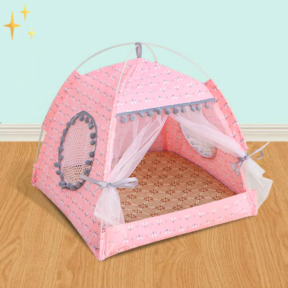 Cozy Retreat Pet Tent with CurtainS Bowlift
