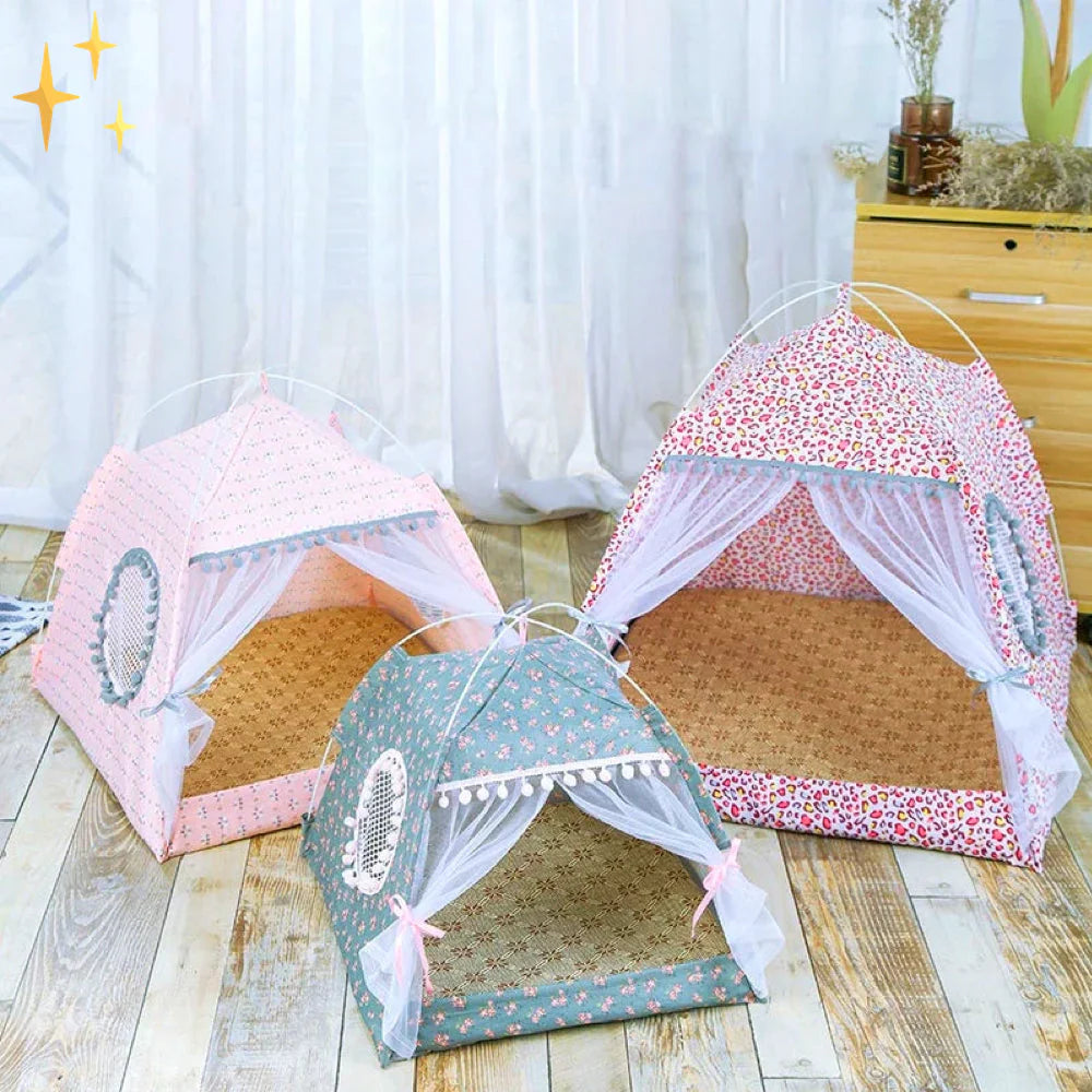 Cozy Retreat Pet Tent with CurtainS Bowlift