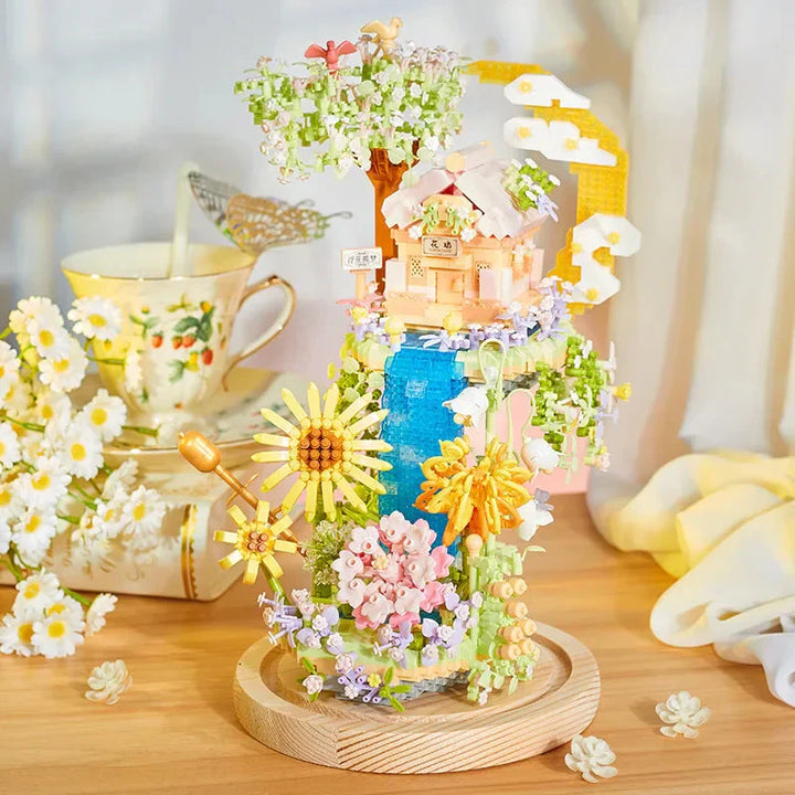 BowLift | Romantic Waterfall Orchard Villa Micro Building Blocks With Light