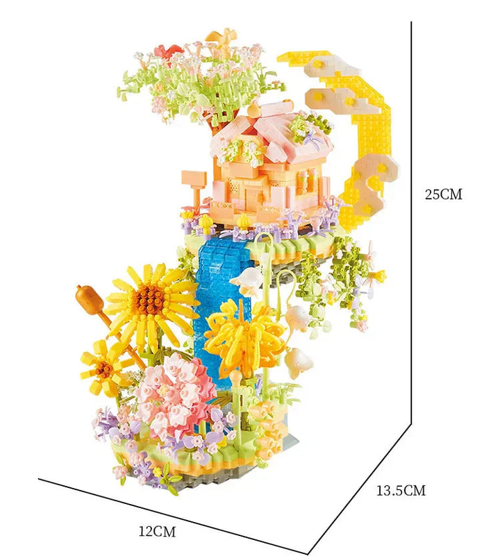 BowLift | Romantic Waterfall Orchard Villa Micro Building Blocks With Light