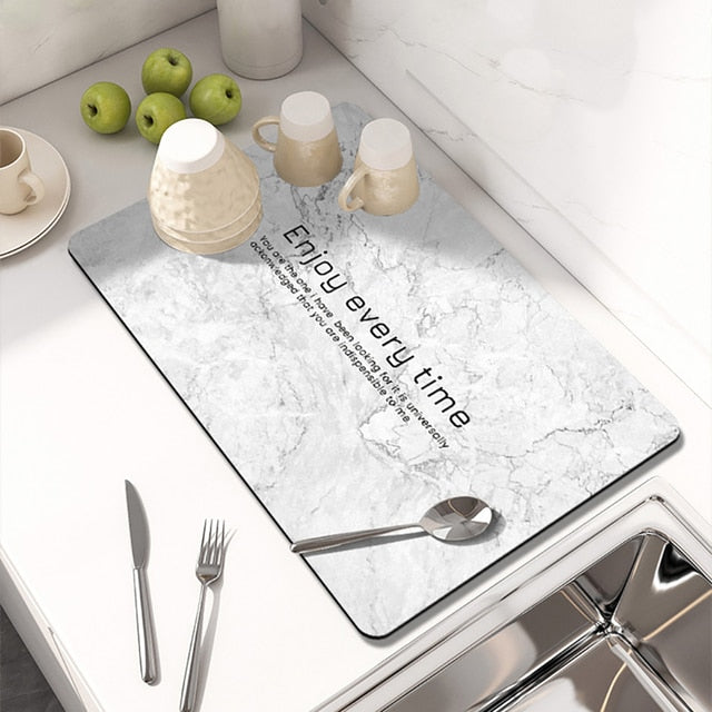 Kitchen Countertop Drainer Mat Slide Pad Water Absorbent Drying Mat | Bowlift