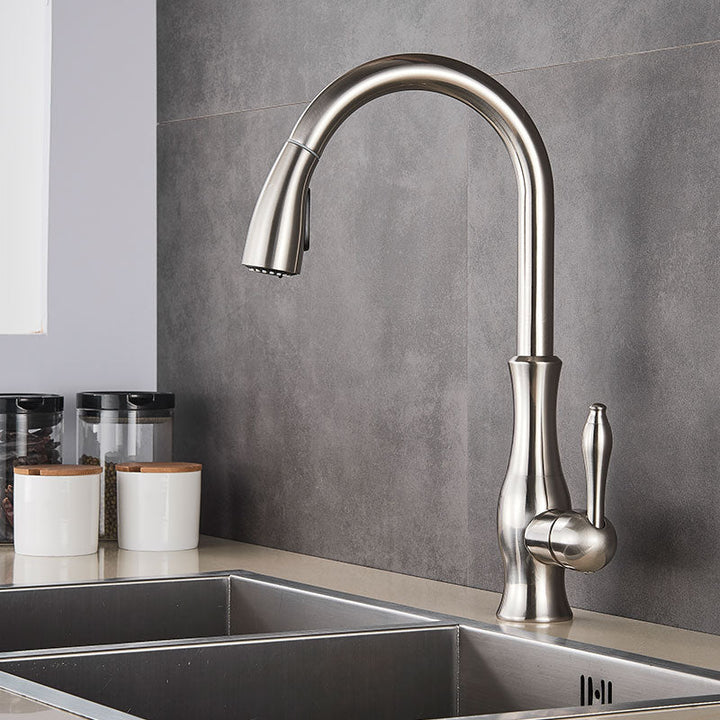BowLift | Brass Kitchen Faucet Pull Out Mixer Sink Water Tap 360 Rotation Single Handle
