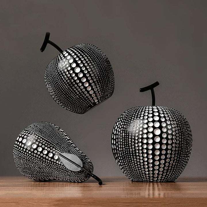BowLift | MonoApple Apple Sculpture – black-and-white polka dot pattern