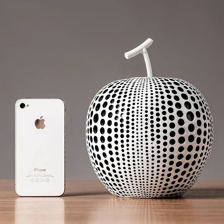 BowLift | MonoApple Apple Sculpture – black-and-white polka dot pattern