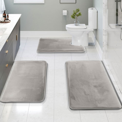BowLift | Velvet Memory Foam Bath Mat Set – Non-Slip & Quick-Dry (3 Pieces)
