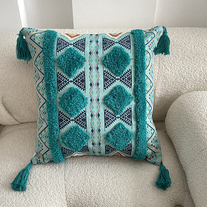 Boho lined fringe throw pillow cover