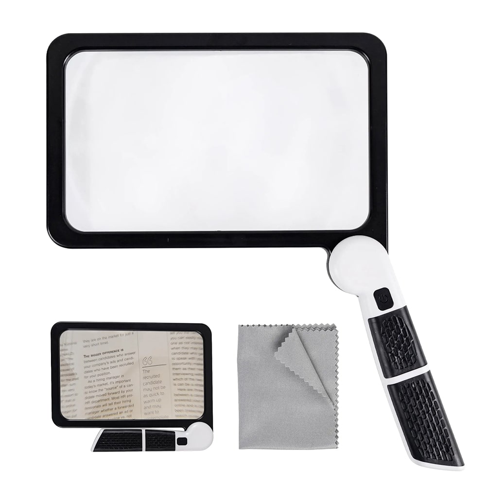 BowLift | Full-Page Handheld Magnifying Glass – 5X Magnification, LED Lighted Magnifier with 3 Modes, Ideal for Reading Books and Seniors