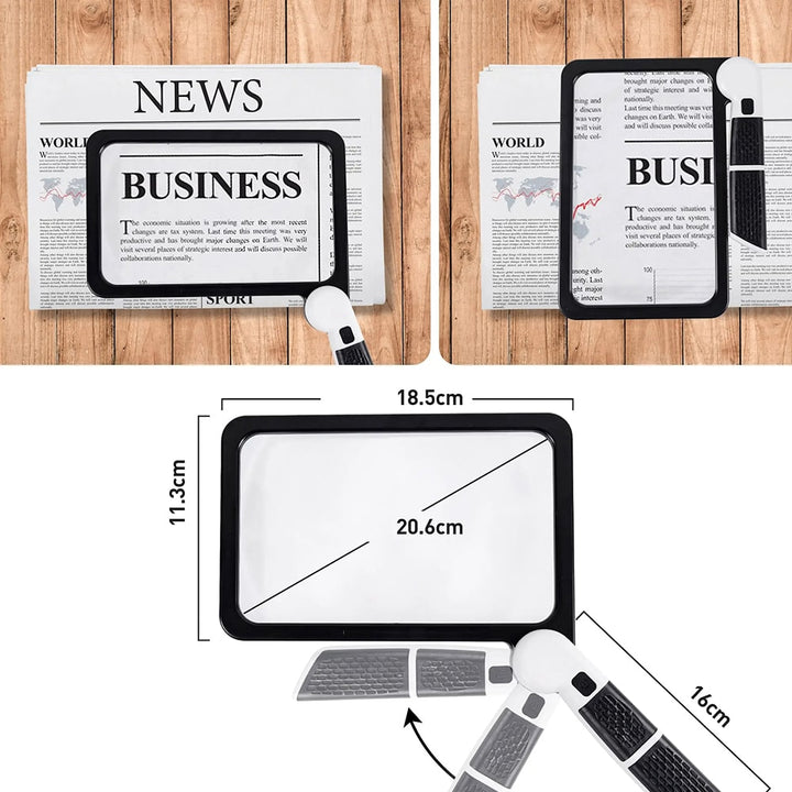 BowLift | Full-Sided Handheld Magnifying Glass – 5X Magnification, LED Illuminated Magnifier with 3 Modes, Ideal for Reading Books and for Seniors