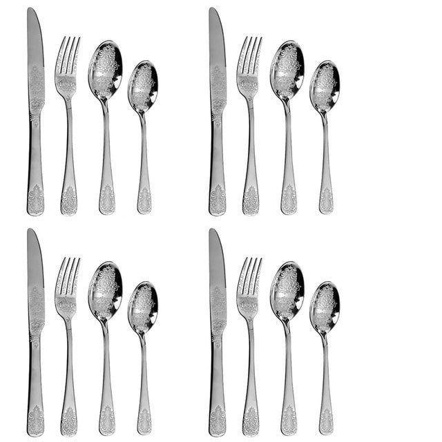 Luxury Cutlery Sets Silverware Kit Vintage Carved Tableware Set | Bowlift
