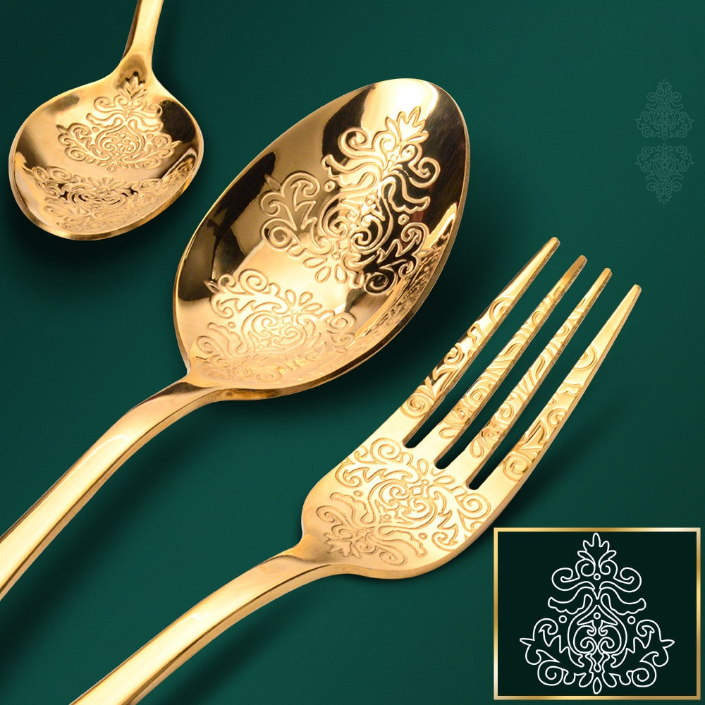 Luxury Cutlery Sets Silverware Kit Vintage Carved Tableware Set | Bowlift