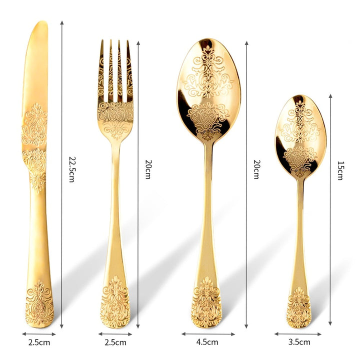 Luxury Cutlery Sets Silverware Kit Vintage Carved Tableware Set | Bowlift