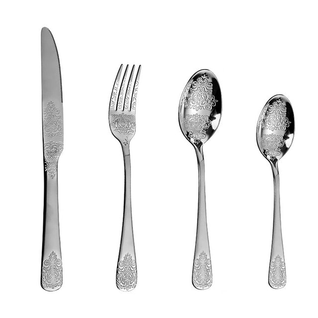 Luxury Cutlery Sets Silverware Kit Vintage Carved Tableware Set | Bowlift