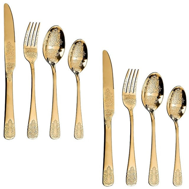 Luxury Cutlery Sets Silverware Kit Vintage Carved Tableware Set | Bowlift