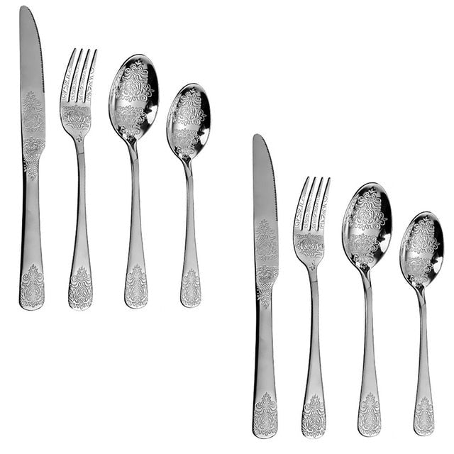 Luxury Cutlery Sets Silverware Kit Vintage Carved Tableware Set | Bowlift