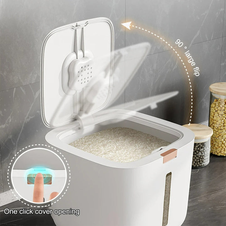 VoorraadKlik – Airtight dispenser box with measuring cup for rice and grains (5 or 10 kg) | Bowlift