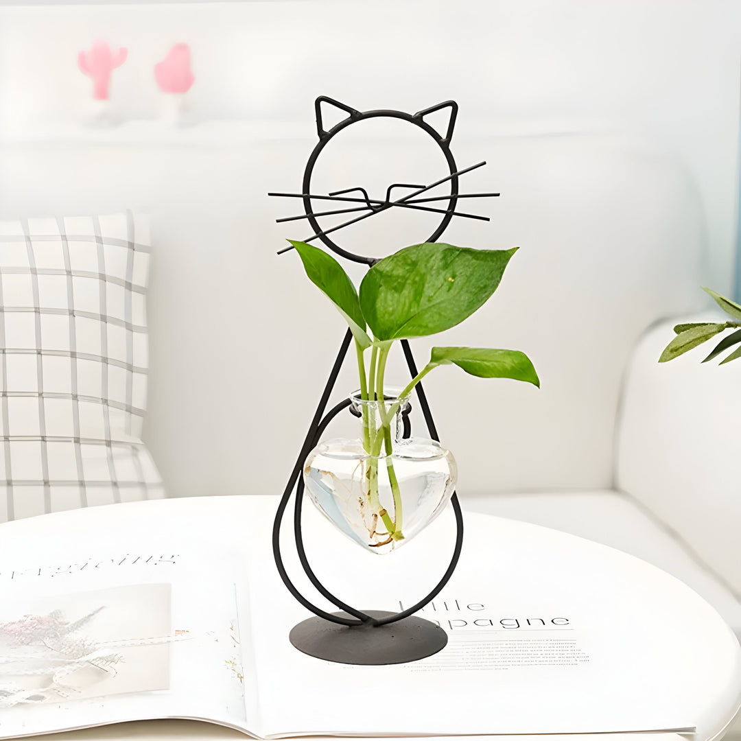 AquaPurr Vase - Hydroponic Glass Heart Vase with Cat-Shaped Holder | Bowlift