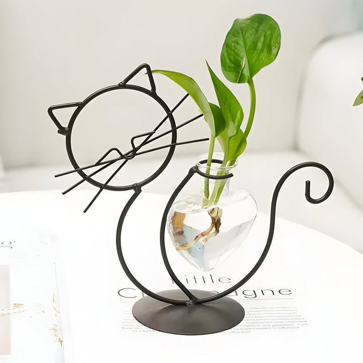 AquaPurr Vase - Hydroponic Glass Heart Vase with Cat-Shaped Holder | Bowlift