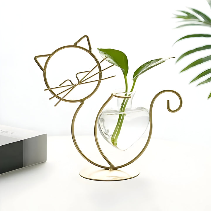 AquaPurr Vase - Hydroponic Glass Heart Vase with Cat-Shaped Holder | Bowlift