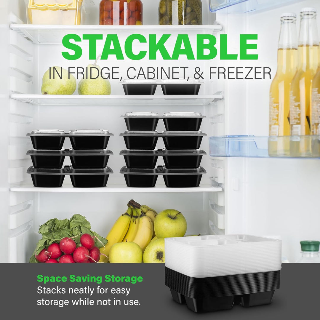 BowLift | Meal Prep Containers – 3 Compartment Bento Dozen with Lid 900 ml [20 Pack]