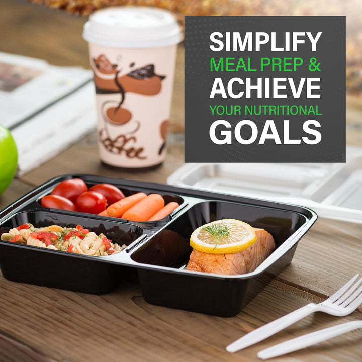 BowLift | Meal Prep Containers – 3 Compartment Bento Dozen with Lid 900 ml [20 Pack]