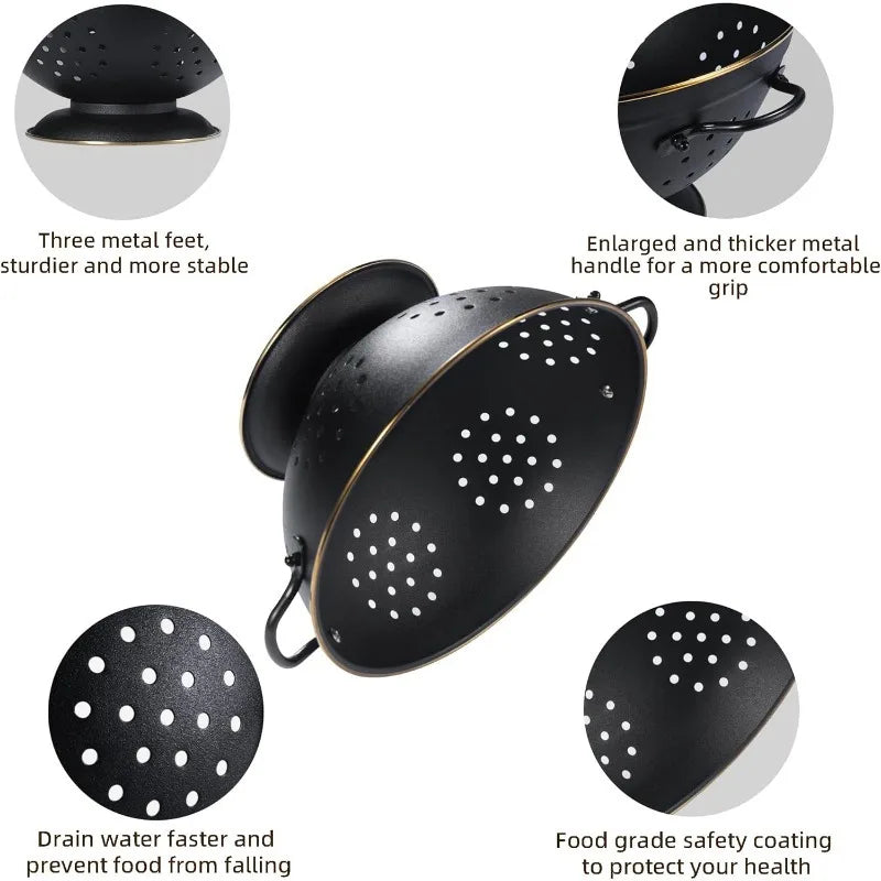 Metal Colander Strainer Baskets with Handles and Solid Base Set of 2 | Bowlift
