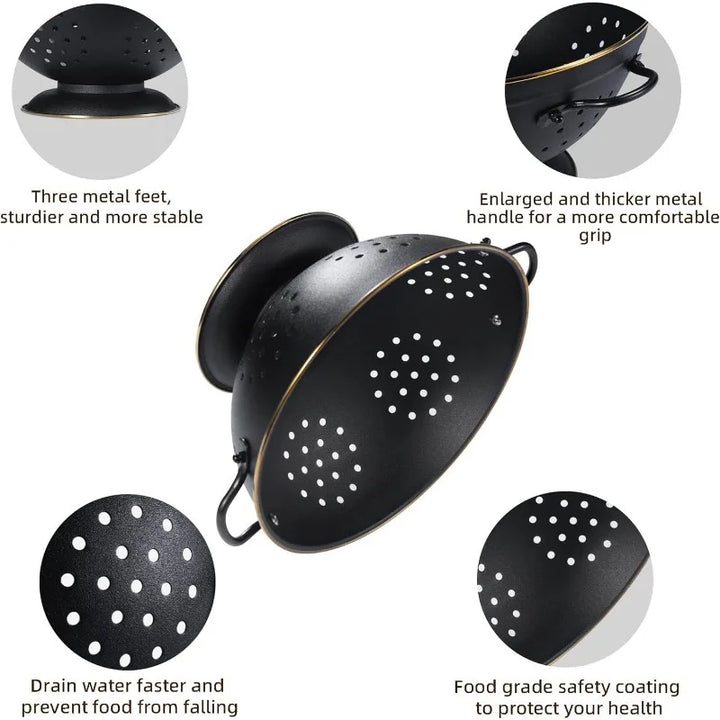 Metal Colander Strainer Baskets with Handles and Solid Base Set of 2 | Bowlift