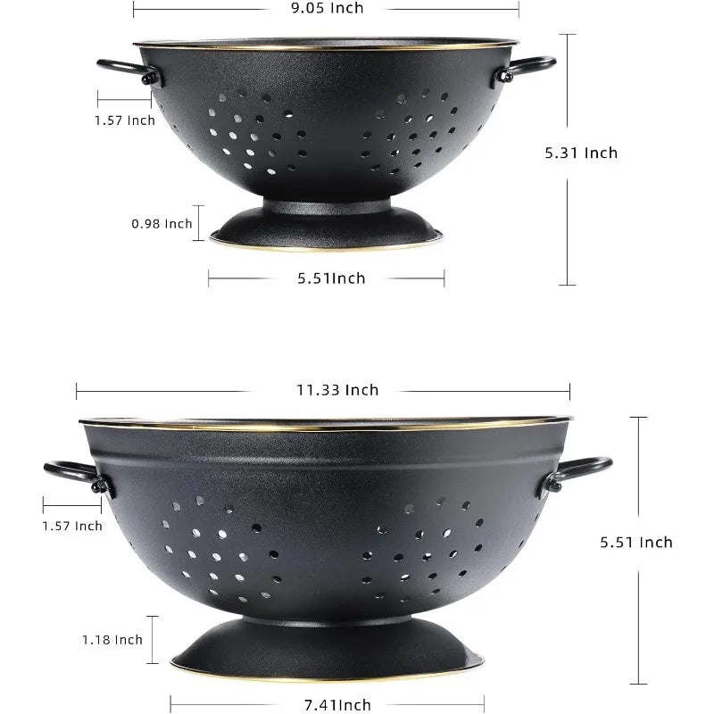 Metal Colander Strainer Baskets with Handles and Solid Base Set of 2 | Bowlift