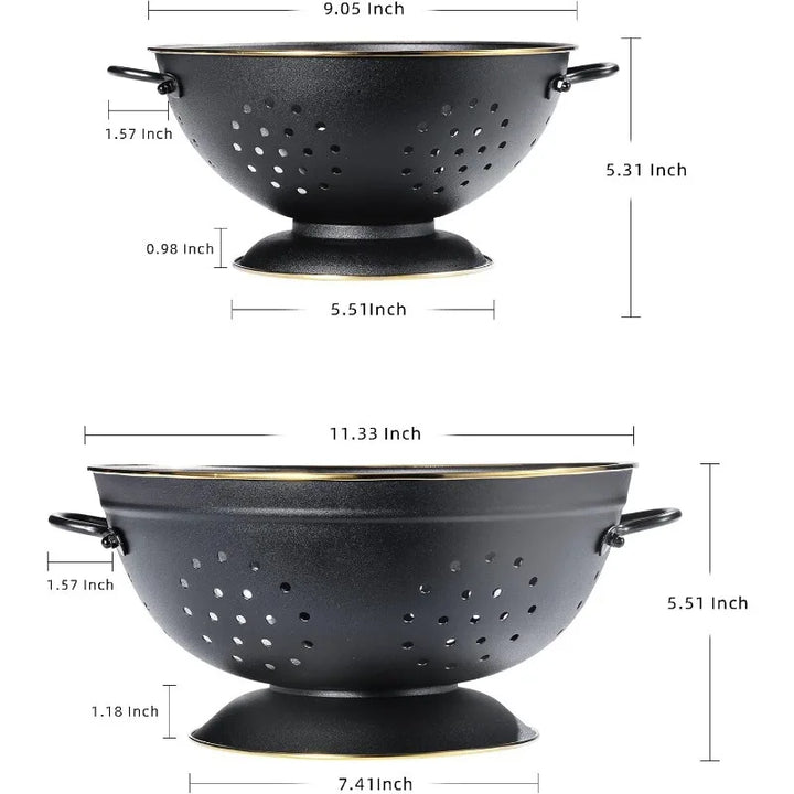 Metal Colander Strainer Baskets with Handles and Solid Base Set of 2 | Bowlift