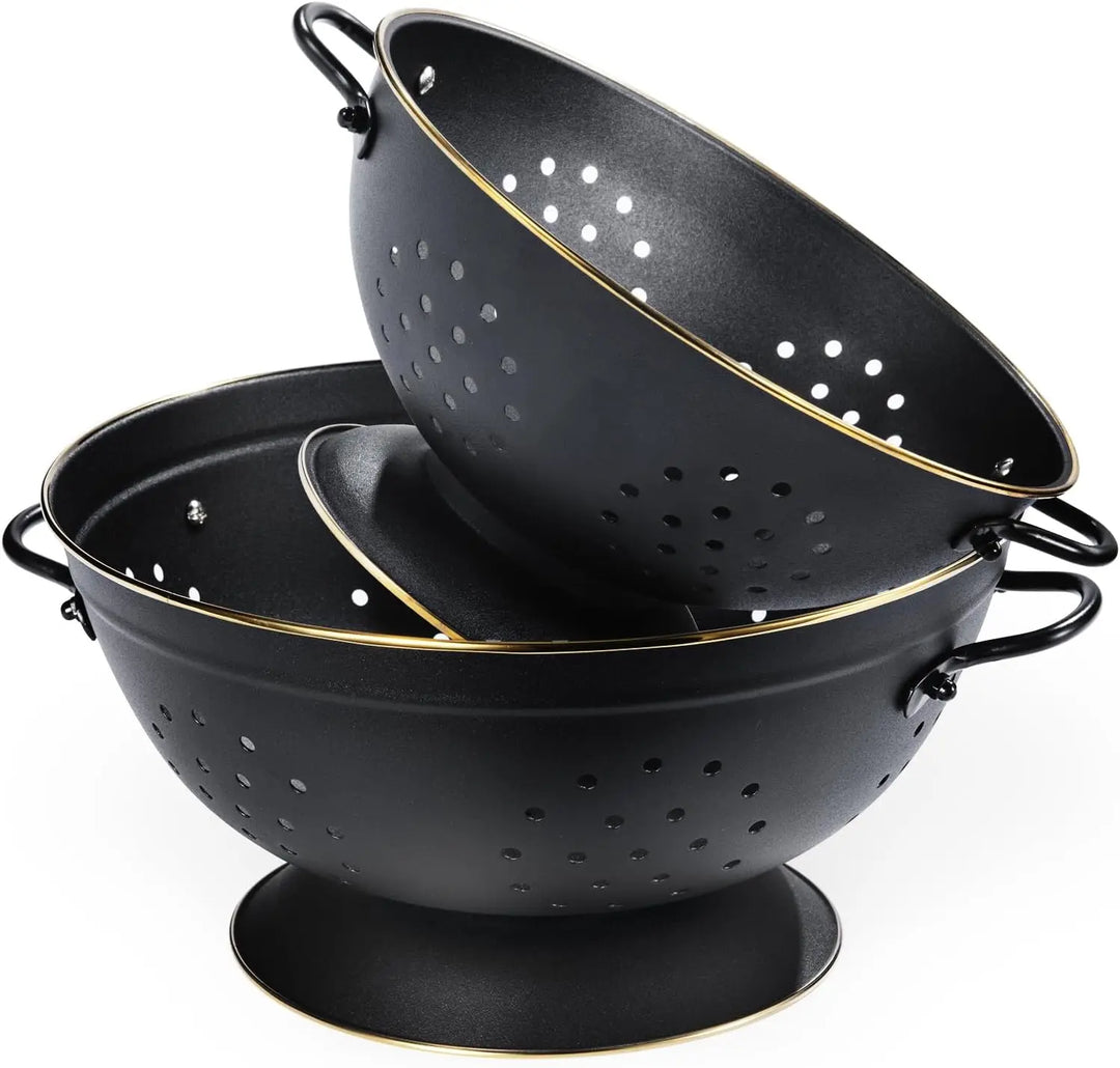 Metal Colander Strainer Baskets with Handles and Solid Base Set of 2 | Bowlift