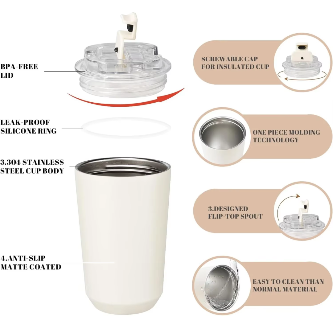 BowLift | Milk White Insulating Travel Mug – Stainless Steel Thermos Flask