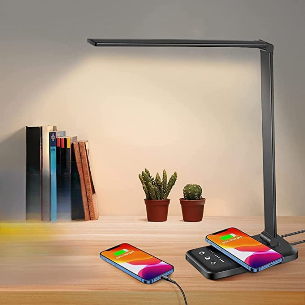 BowLift | Modern Adjustable LED Desk Lamp with USB Charging Port - BrightEase