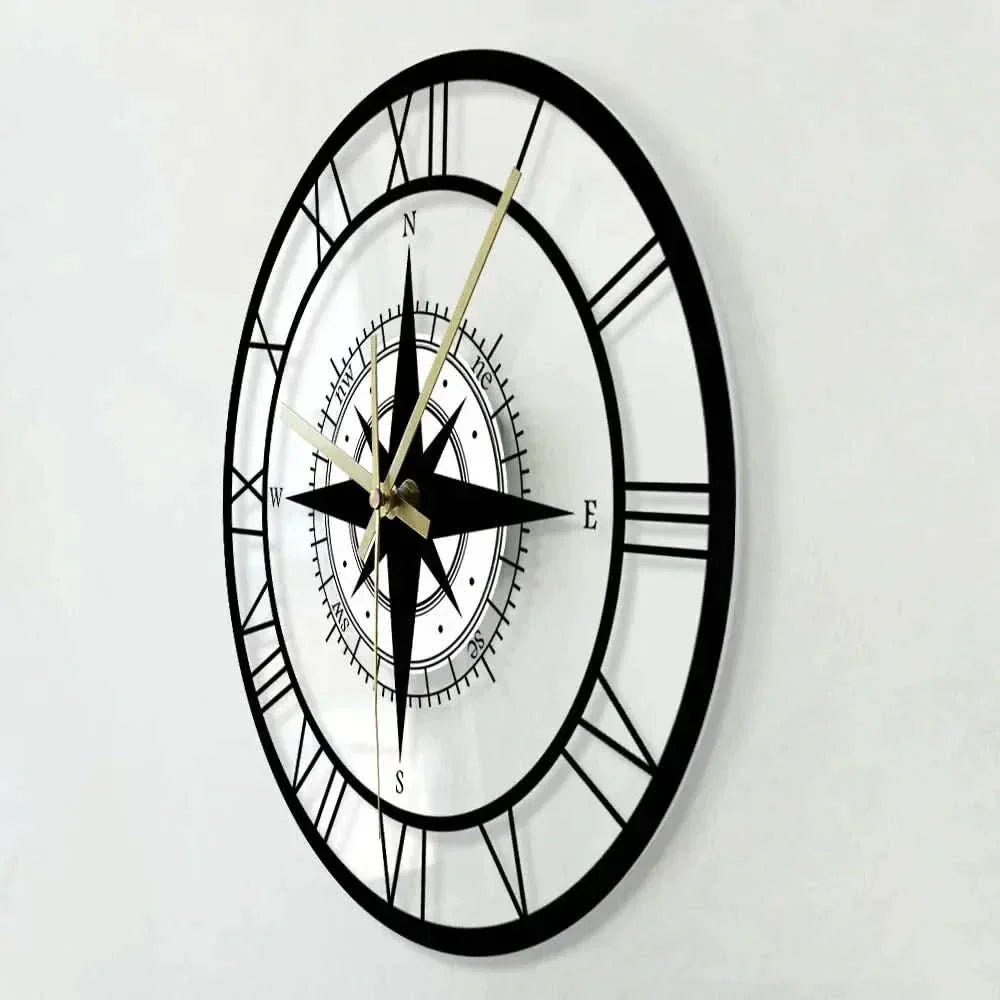 BowLift | Nautical Compass Wall Clock – Silent Acrylic Maritime Design