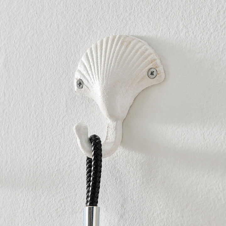BowLift | White Cast Iron Nautical Ocean Figure Sculpture Decorative Utility Wall Hook Set of 3 - Shell, Crab, Seahorse