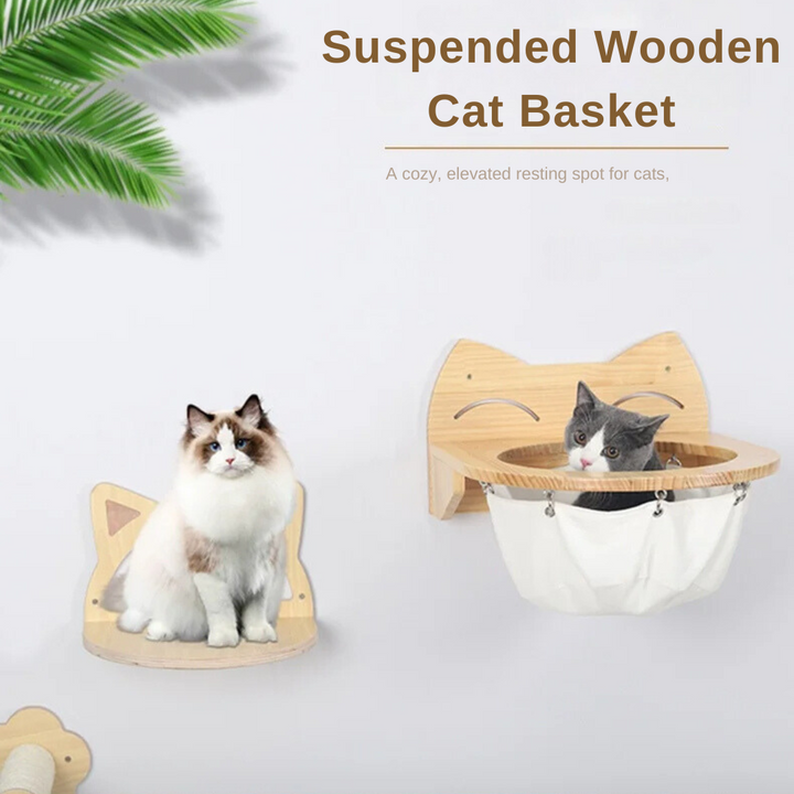 Hanging wooden cat basket Bowlift