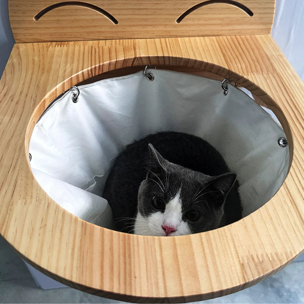 Hanging wooden cat basket Bowlift