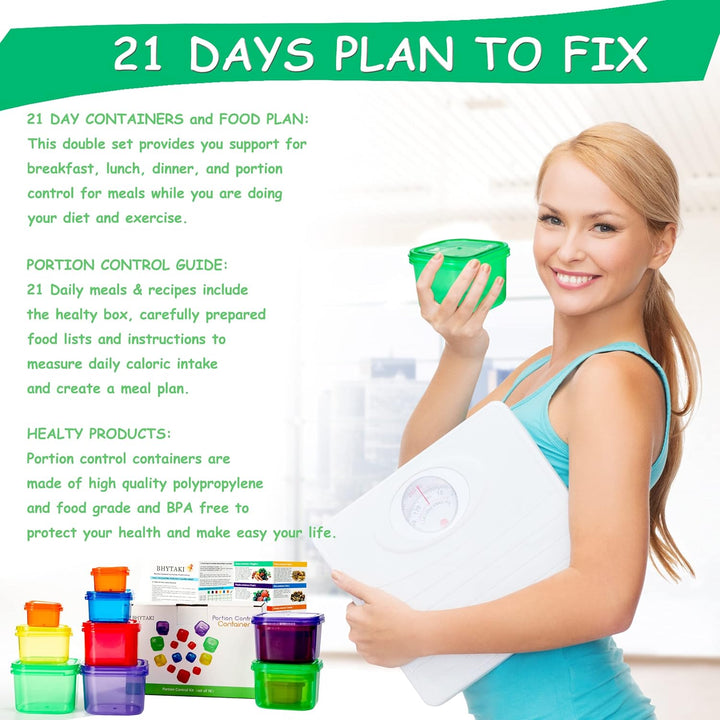 BowLift | Portion Control Containers (14-Piece Set) - 21 Day Fix for Weight Loss