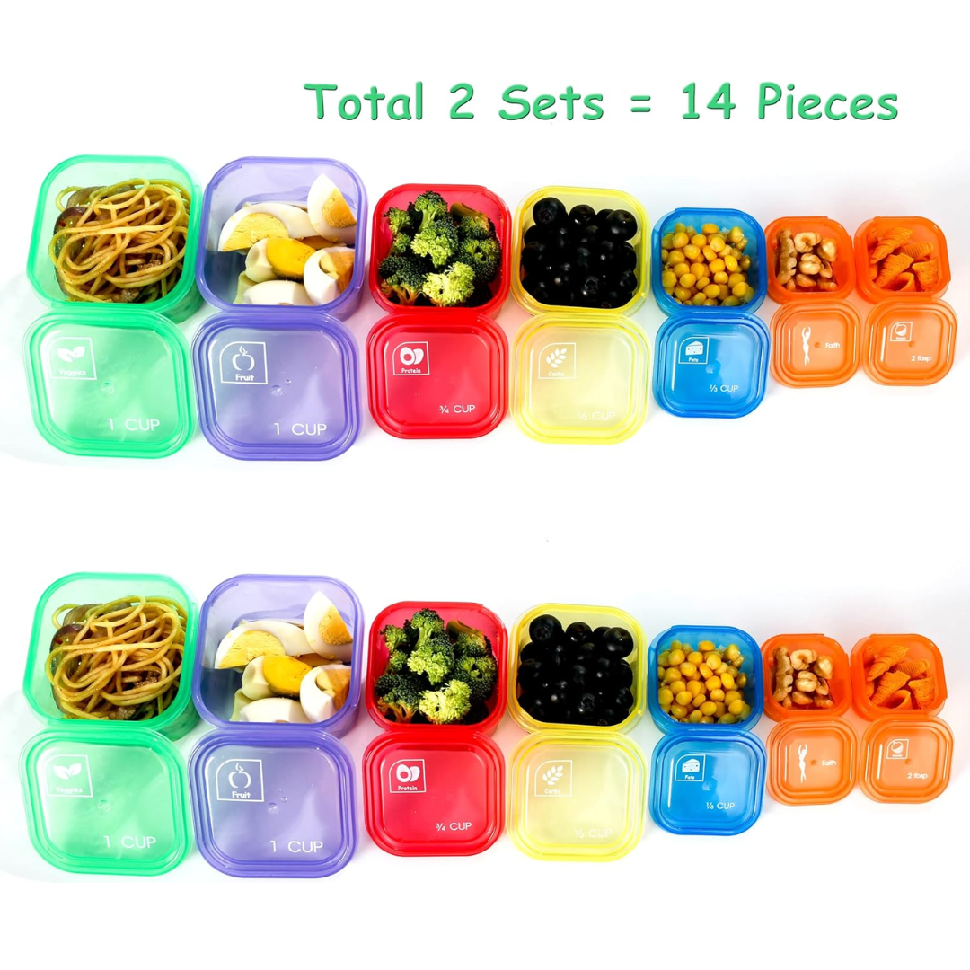 BowLift | Portion Control Containers (14-Piece Set) - 21 Day Fix for Weight Loss