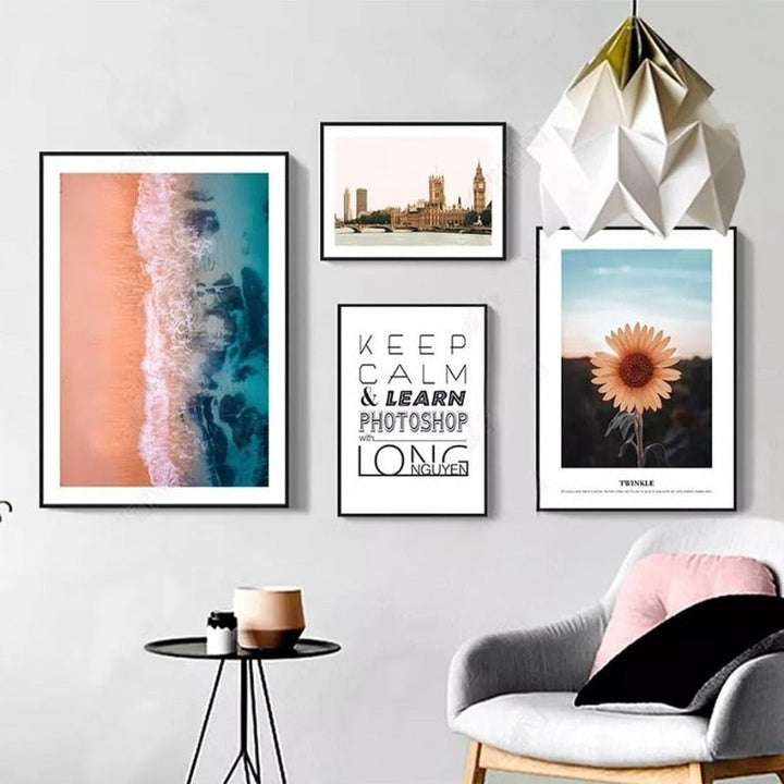 Modern Scandinavia City Sunflower Landscape - Canvas Wall Art Painting | Bowlift