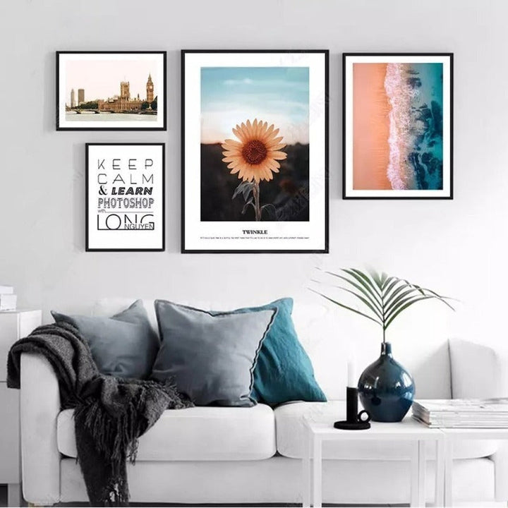 Modern Scandinavia City Sunflower Landscape - Canvas Wall Art Painting | Bowlift