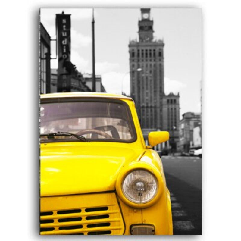 Vintage Yellow City Bus Scene - Canvas Wall Art Painting | Bowlift