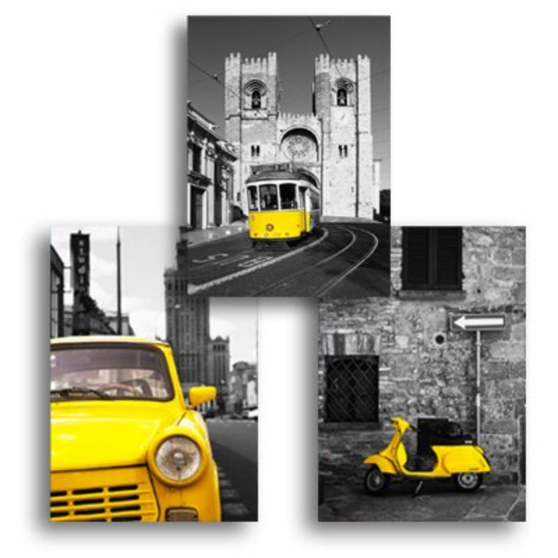 Vintage Yellow City Bus Scene - Canvas Wall Art Painting | Bowlift