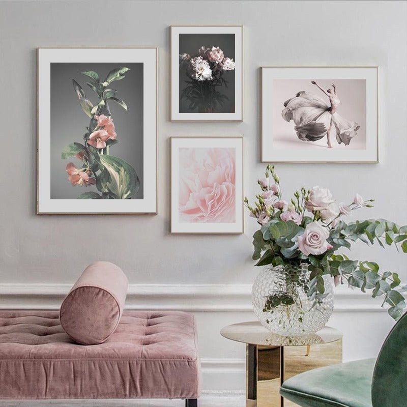 Modern Pink Floral Girl Calm - Canvas Wall Art Painting | Bowlift
