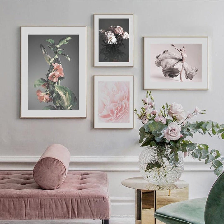 Modern Pink Floral Girl Calm - Canvas Wall Art Painting | Bowlift