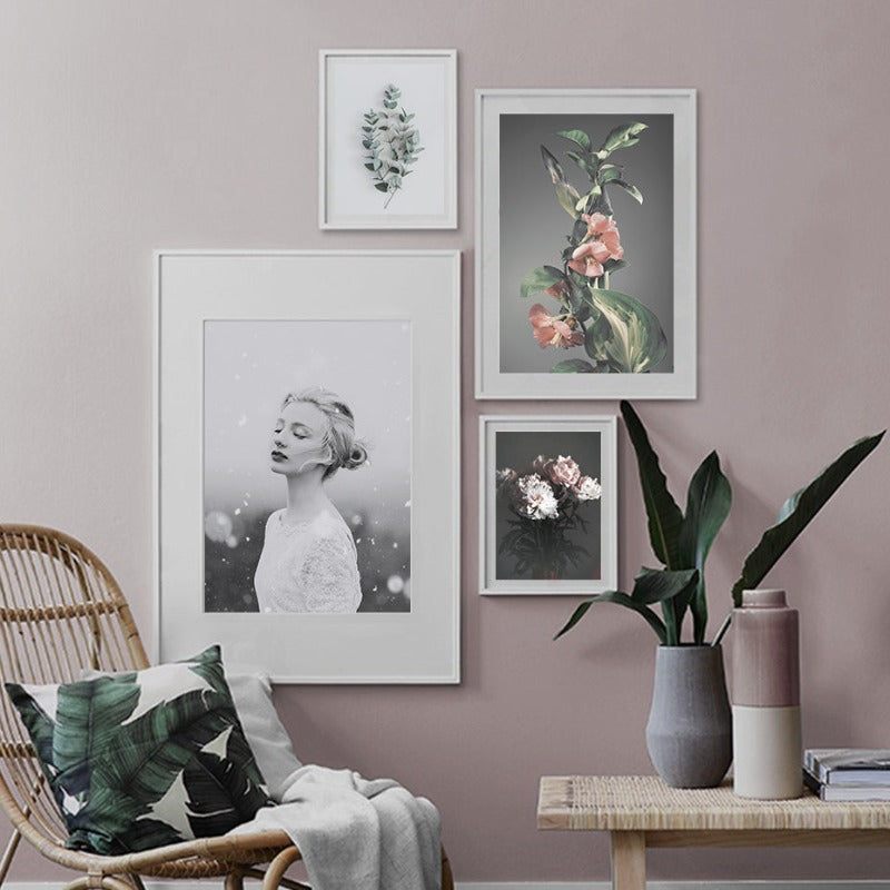 Modern Pink Floral Girl Calm - Canvas Wall Art Painting | Bowlift