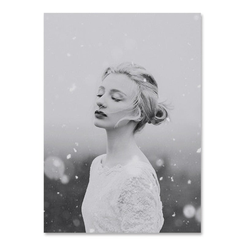 Modern Pink Floral Girl Calm - Canvas Wall Art Painting | Bowlift