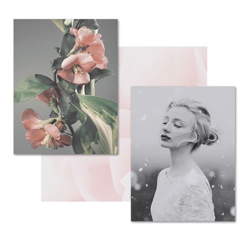 Modern Pink Floral Girl Calm - Canvas Wall Art Painting | Bowlift