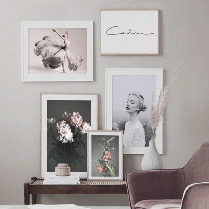 Modern Pink Floral Girl Calm - Canvas Wall Art Painting | Bowlift